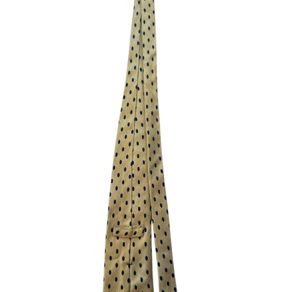 Men's LANDS END Silk Tie Necktie Light Yellow Small Blue Dots. Made In USA 59" - Picture 3 of 6